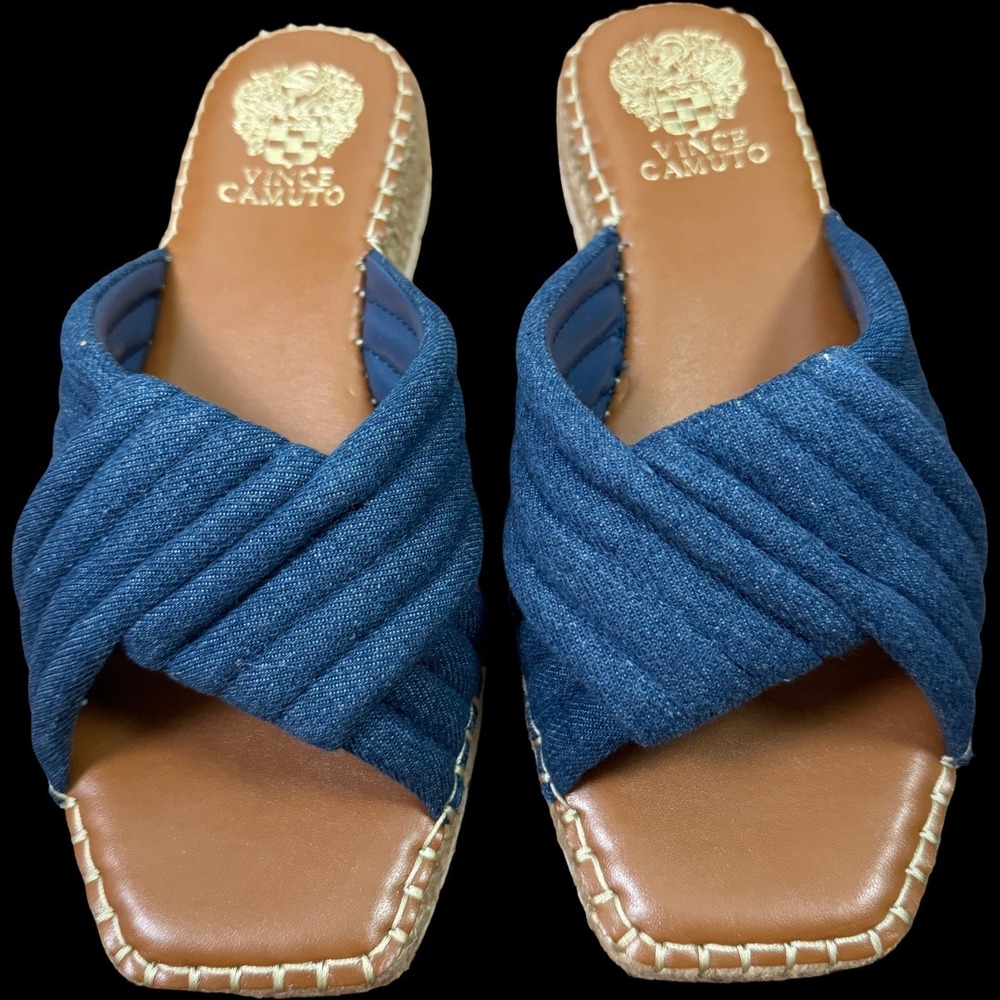 Vince Camuto Melysa Slide Sandals Womens 8W Indigo Denim Quilted Espadrille New